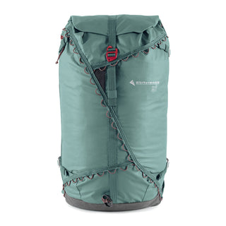 Klättermusen Ull Backpack 30L in jade green — front view with rolltop closure