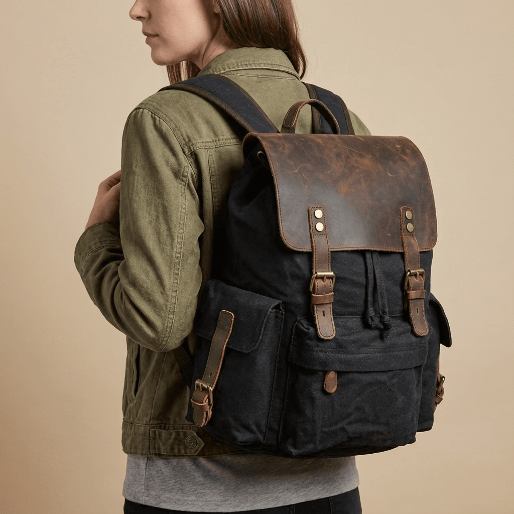 Waxed Canvas Backpack - Black - 27L - 15.6" Laptop Pocket | LATVIA Waxed Canvas Backpack - Black - 27L - 15.6" Laptop Pocket | LATVIA