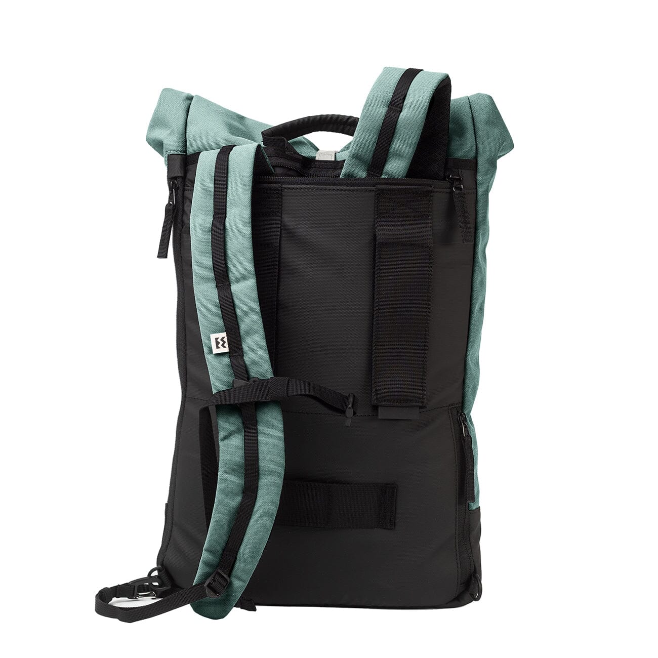 light blue eco friendly backpack mero mero breathable mesh back pannel adjustable shoulder straps back view