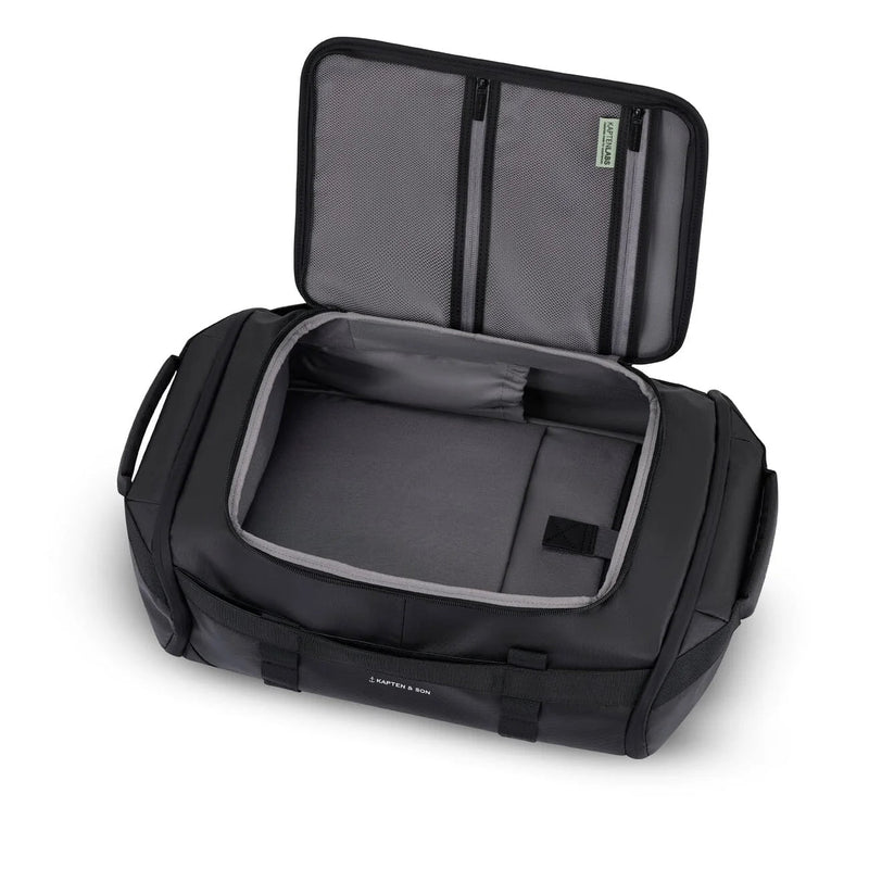 Top opening of the black Lisbon Duffle Backpack Small