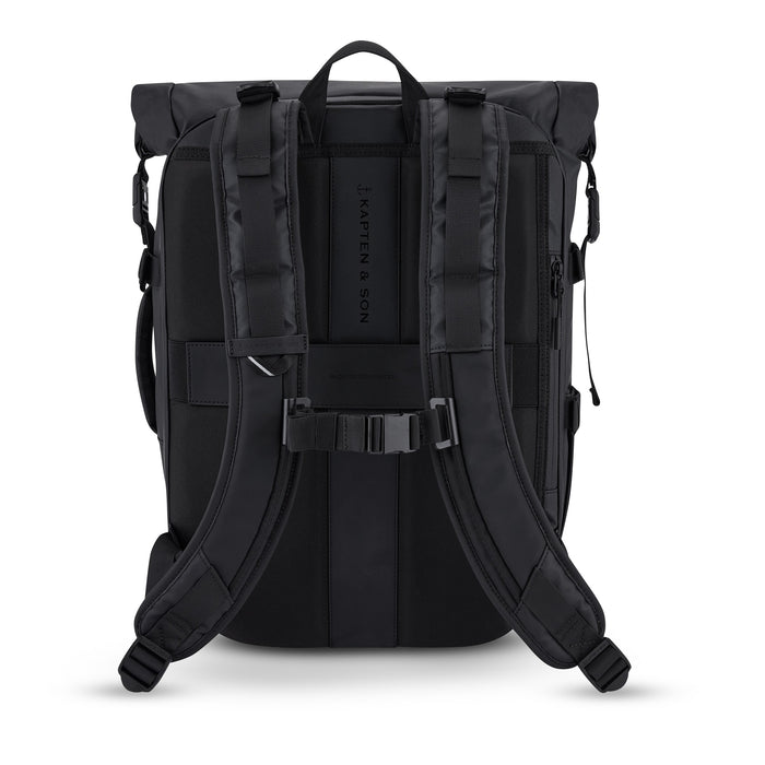 Padded ergonomic shoulder straps with sternum strap — rear view