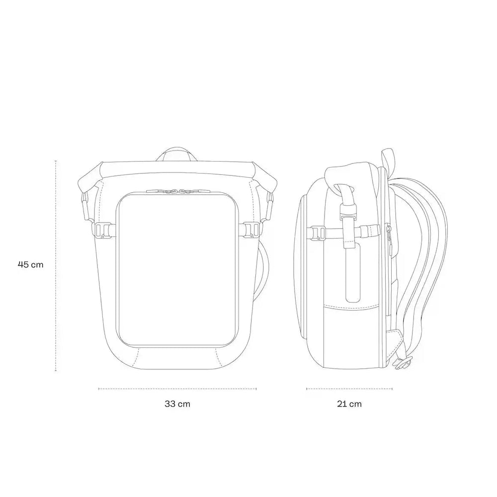 Lisbon Pro Backpack dimensions — 45cm height, 33cm width, 21cm depth