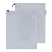 Included laundry bag set in light grey — two sizes