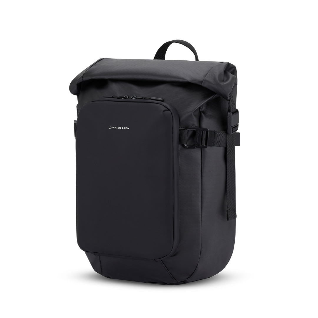 Three-quarter view showing the compact silhouette and side buckle closure