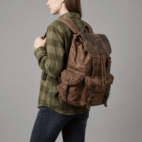 Canvas Leather Backpack - Brown - Nordic Bushcraft Rucksack - 23L - 15.6