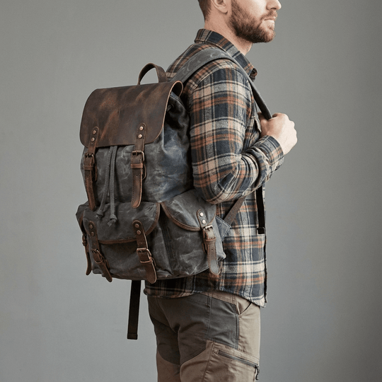 Canvas Leather Backpack - Brown - Nordic Bushcraft Rucksack - 23L - 15.6