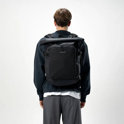 man wearing lisbon backpack black color kapten son black