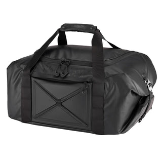 Millet Chamonix Duffle 35+10L Black — front three-quarter view showing waterproof TPU fabric and front X-pocket