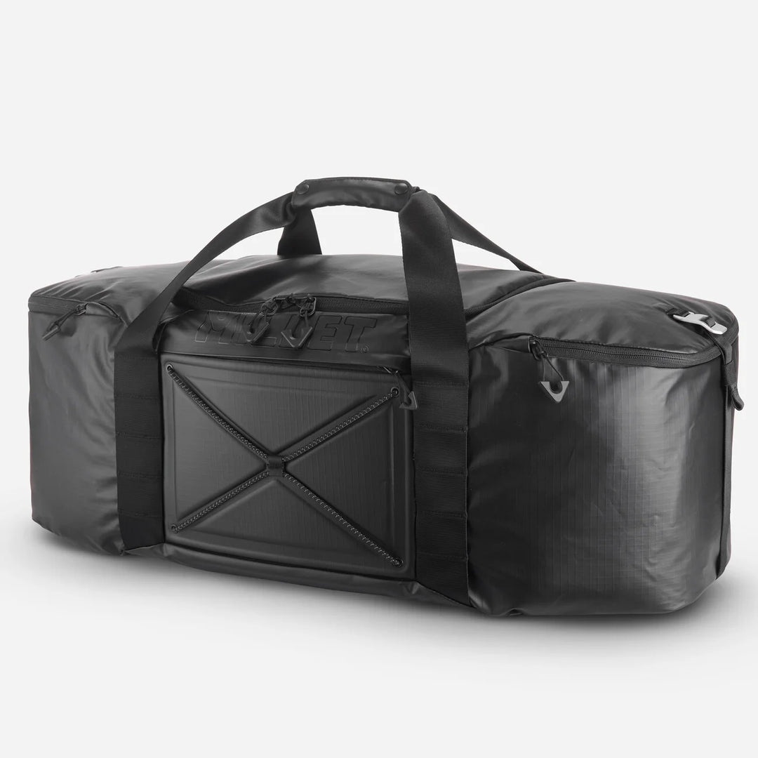 Millet Chamonix Duffle 60+15L Black — side view showing full length and expandable side pocket