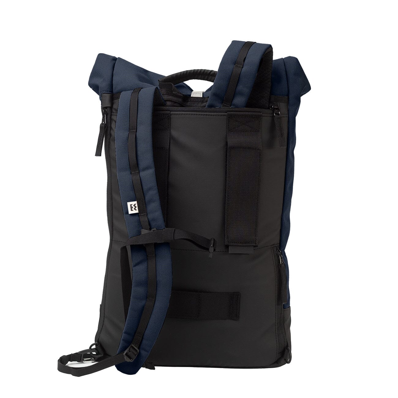 navy blue eco friendly backpack mero mero breathable mesh back pannel adjustable shoulder straps back view