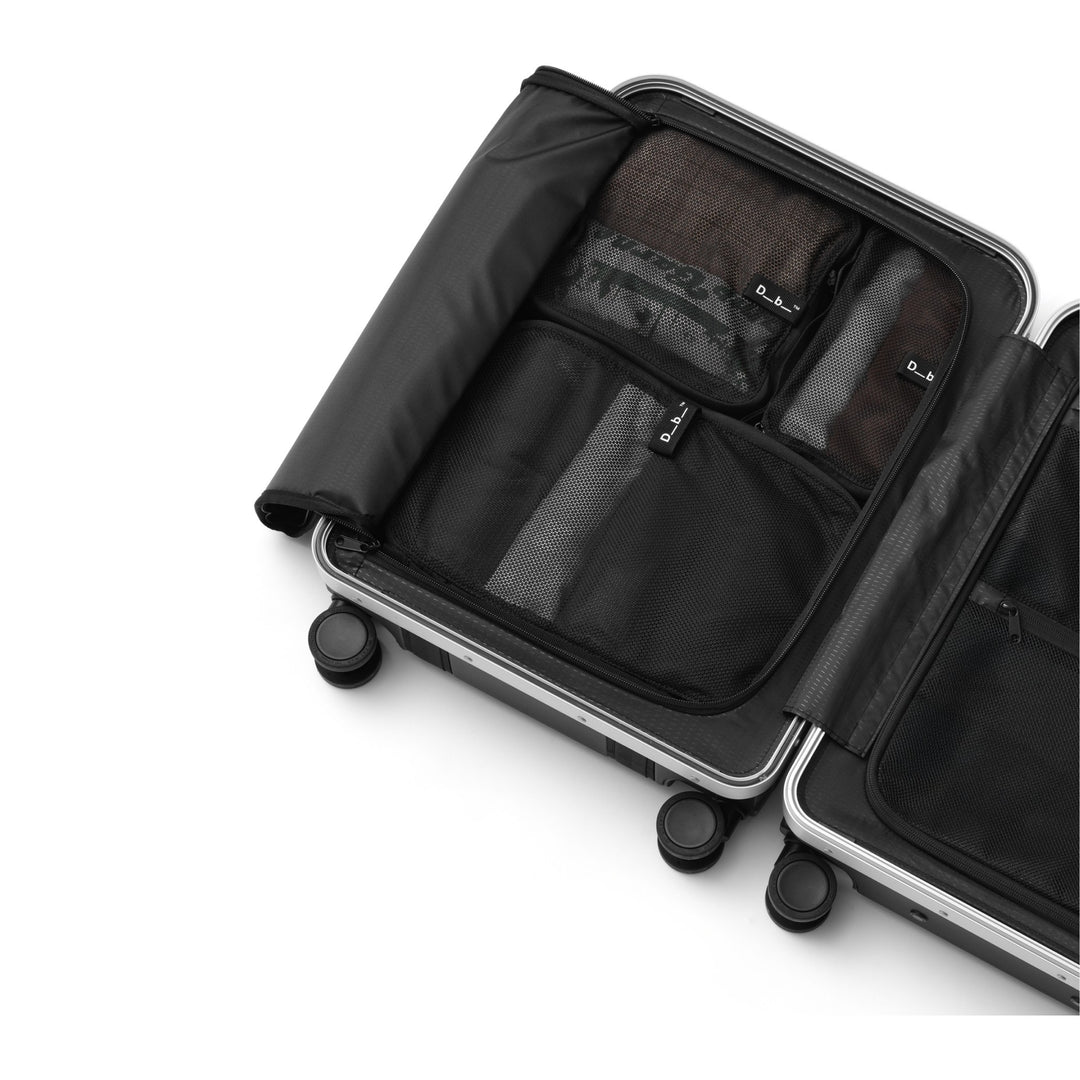 Packing Cube 3pcs Set, three cubes packed with clothes inside an open suitcase