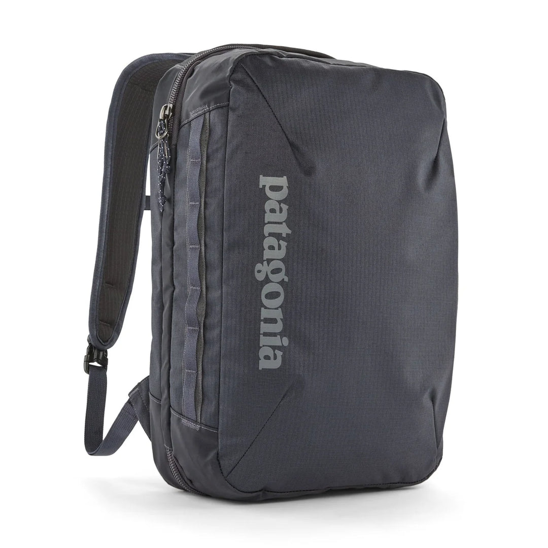 Patagonia Black Hole Micro MLC 22L Smolder Blue — front view with clamshell opening and Patagonia logo