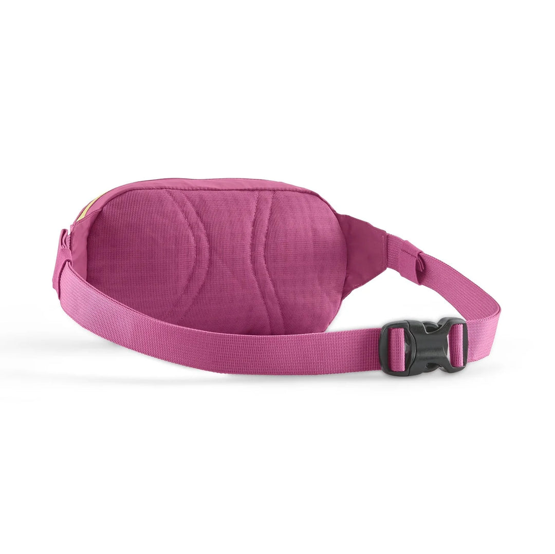 Patagonia Terravia Mini Hip Pack Faded Magenta — back view with quilted padding and buckle
