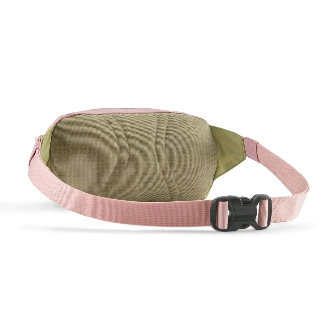 Patagonia Terravia Mini Hip Pack Quiet Violet — back view showing quilted padding and buckle strap