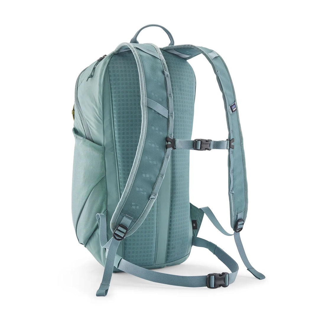 Patagonia Terravia Pack 14L Blue Sage — back view with ventilated mesh straps and waist belt