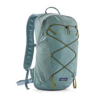 Patagonia Terravia Pack 14L Blue Sage — front view with bungee cord lacing and olive accent pulls