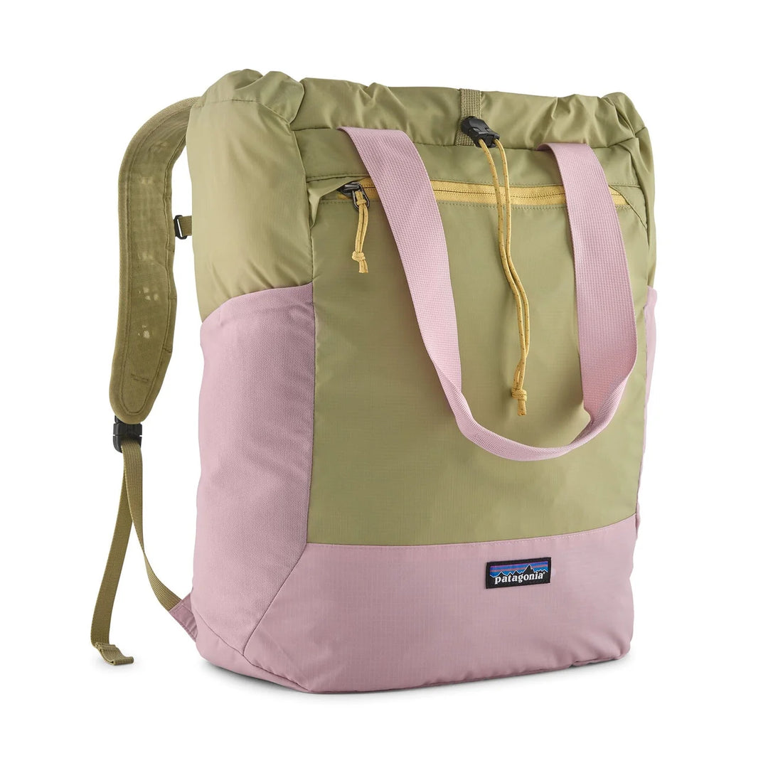 Patagonia Terravia Tote Pack 24L Quiet Violet — front view with drawcord closure and tote handles