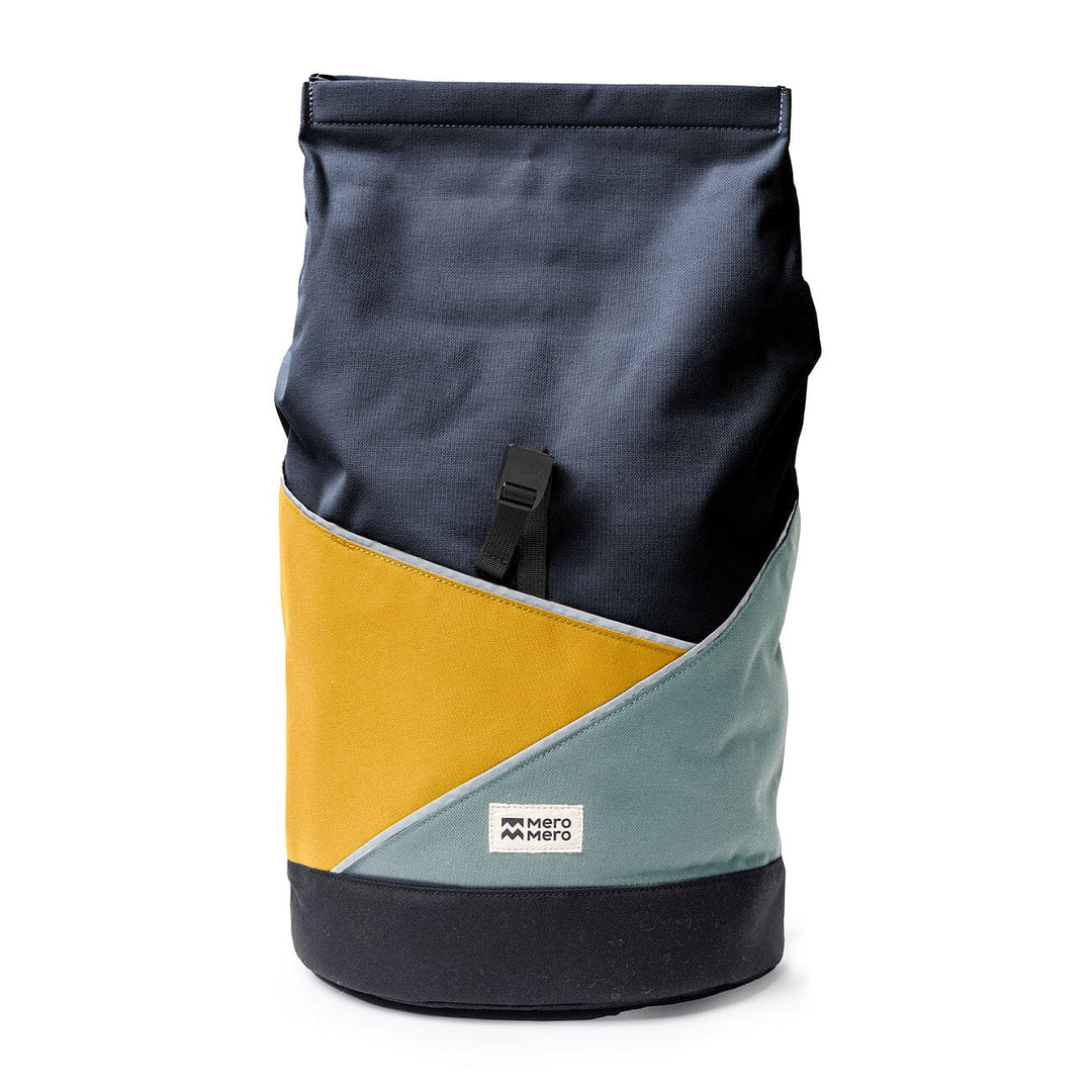 Popoyo kids backpack in navy blue with rolltop open