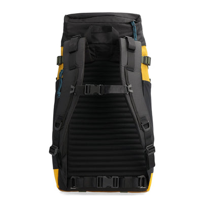 recycled hiking backpack mountain pack mustard black back