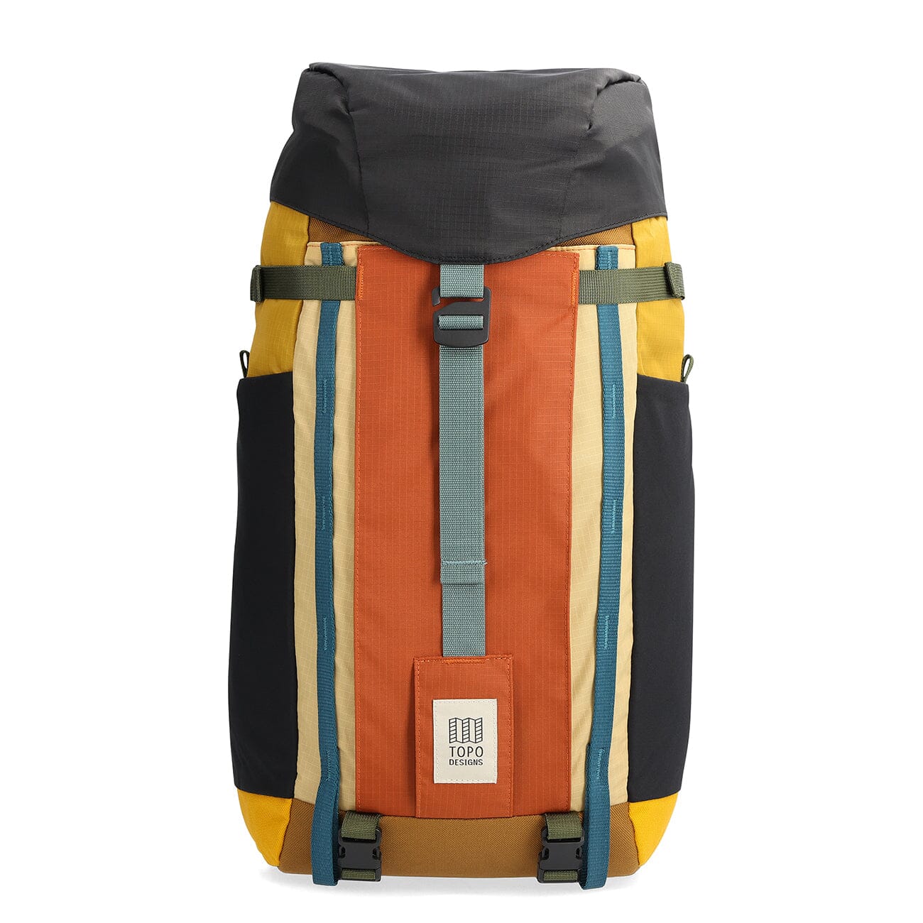 recycled hiking backpack mountain pack mustard black front