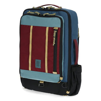 recycled travel backpack global travel pack 30 liters dark denim burgundy side