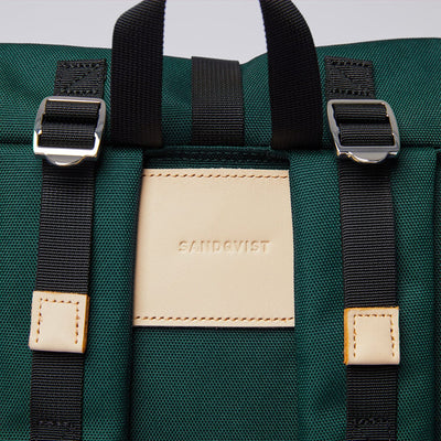 recycled urban backpack bernt sandqvist green back beige real leather accents