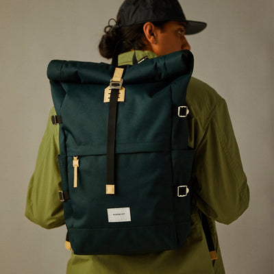 recycled urban backpack bernt sandqvist green man wearing