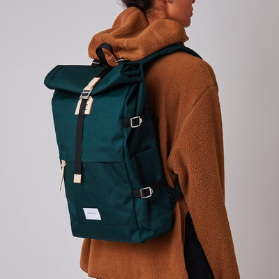 recycled urban backpack bernt sandqvist green on man model