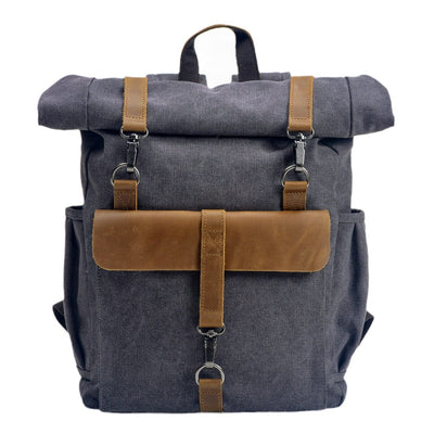 Retro canvas rucksack in dark grey with vintage styling