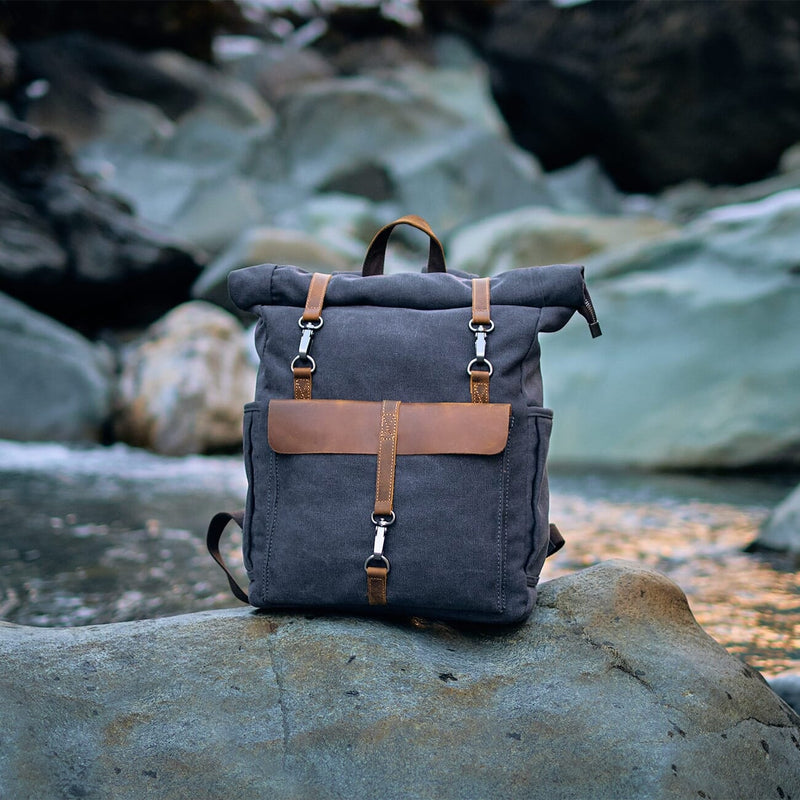 Retro Canvas Rucksack - Rolltop Vintage Pack | REYKJAVIK