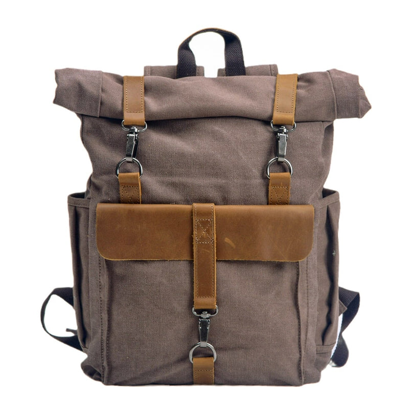argyle boy vintage canvas rucksack backpack with leather straps Retro Canvas Rucksack - Rolltop Vintage Pack