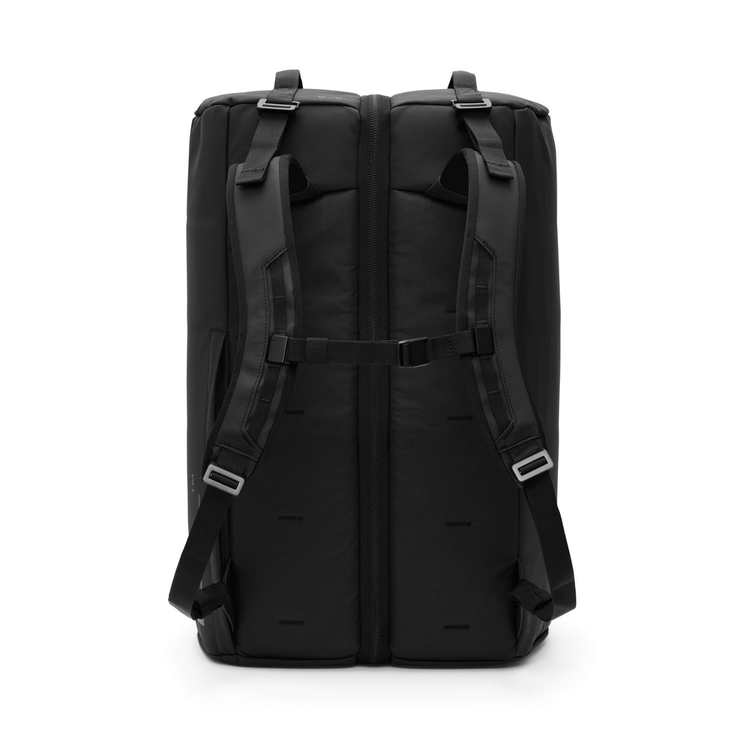 Roamer Pro Split Duffel 70L in Black, back view of the shoulder harness and sternum strap