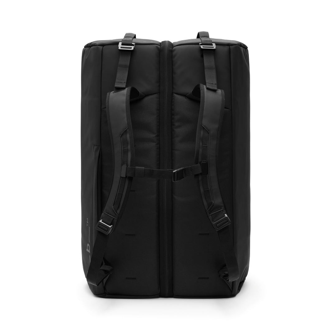 Roamer Pro Split Duffel 90L in Black, back view of the shoulder harness and sternum strap