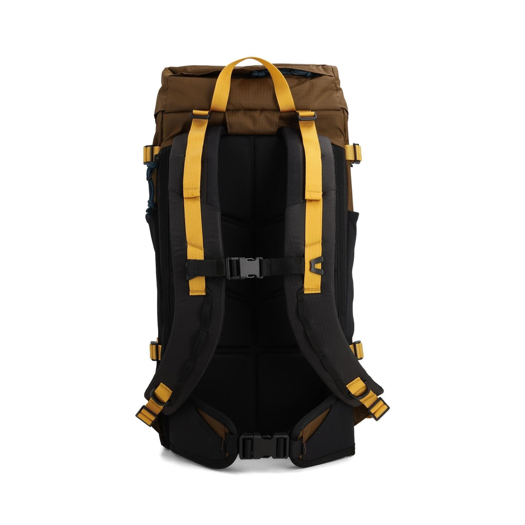 Rear view of the Rover Trail Pack 24L in desert palm and sahara — sahara back panel with hip belt