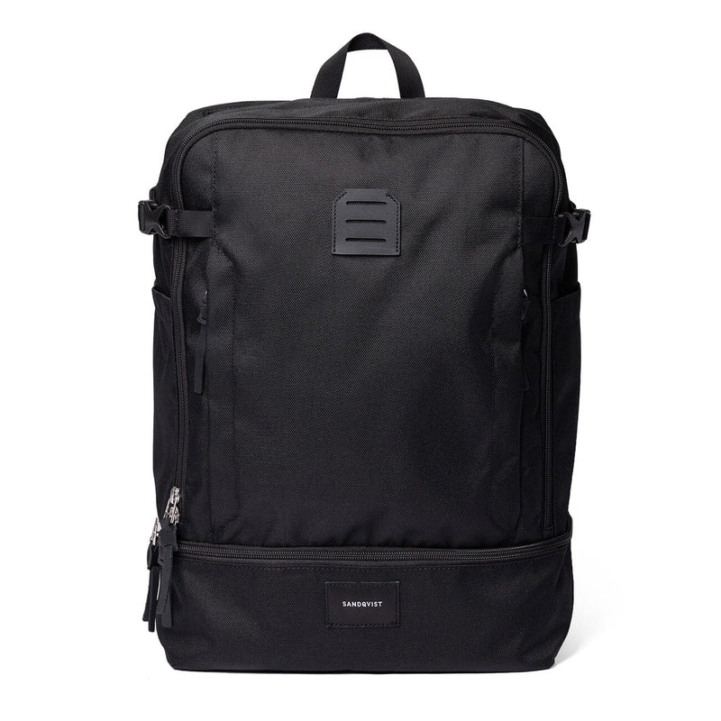 sandqvist alde backpack in black, front view