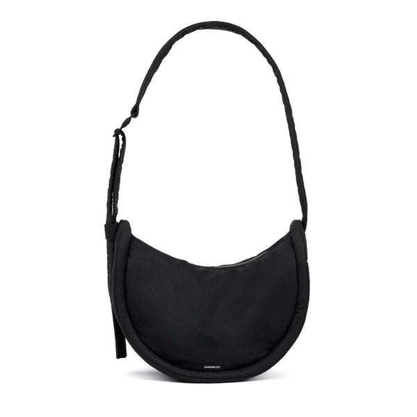 Sandqvist Curve Half Moon Bag Mini in black — front view of the 3L compact crossbody bag