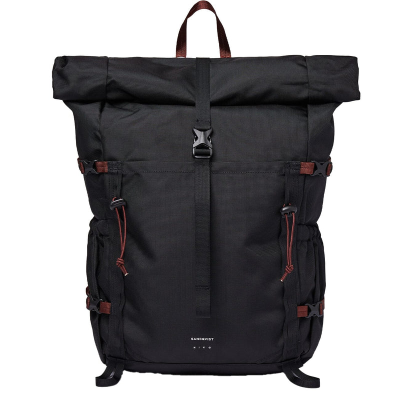 Sandqvist Forest Hike backpack in black, front view on white background