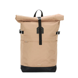 Sandqvist Icon Rolltop Backpack 14" (formerly Icon M) in beige — front view with rolltop and front zip pocket