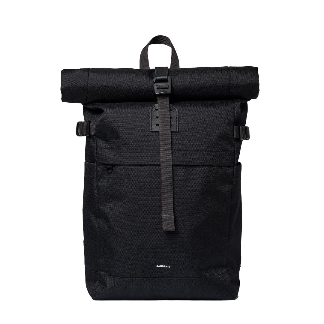 Sandqvist Icon Rolltop Backpack M in black, front view