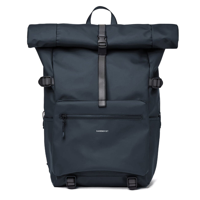 sandqvist ruben 2.0 backpack in navy blue, front view