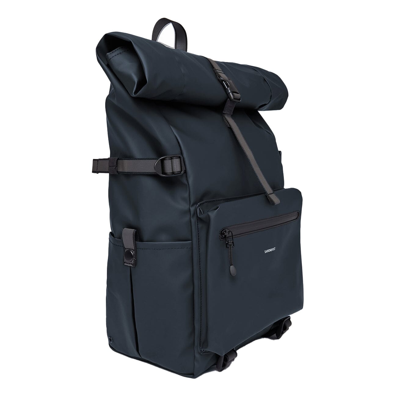 sandqvist ruben 2.0 backpack in navy blue, side view