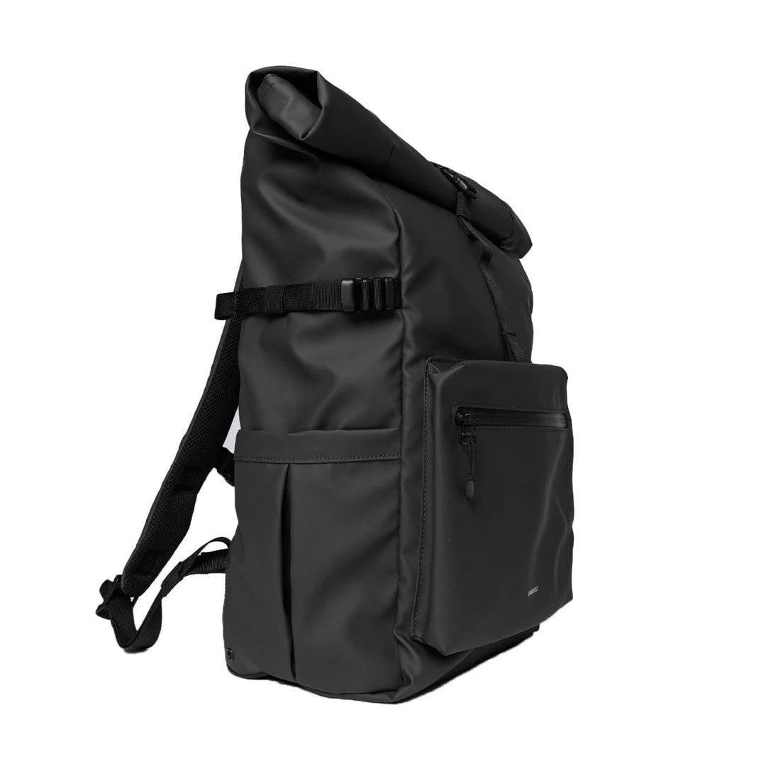 Sandqvist Stream Rolltop Backpack L in dawn green, front view rolled closed