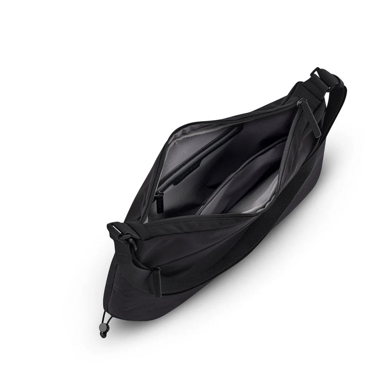 Open top view of the empty interior with zip pocket and grey lining