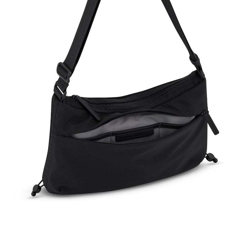 Back zip pocket open, with a flat slip pocket inside