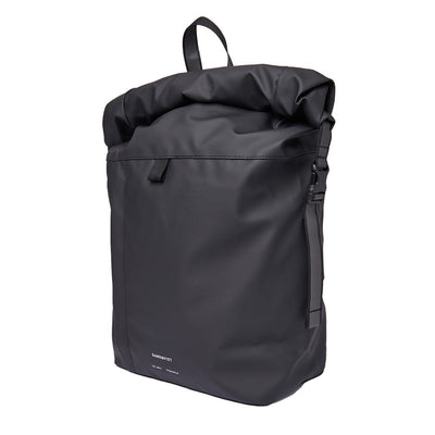 medium water resistant backpacks recycled materials roll up konrad bag sandqvist black color side view