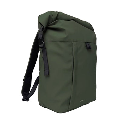 regular backpack recycled polyester waterproof tpu coating roll top konrad sandqvist green color side view
