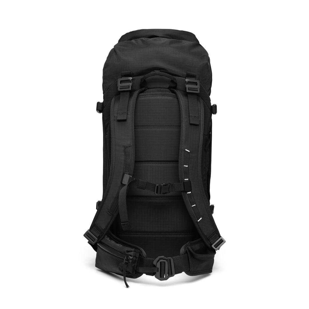 Snow Pro Backpack 32L in Black, back view of the moulded back panel, load adjusters and hip belt