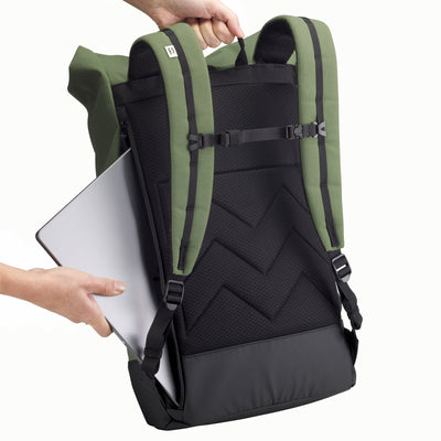 squamish v3 backpack in cypress green, meromero, dedicated easy access laptop pocket