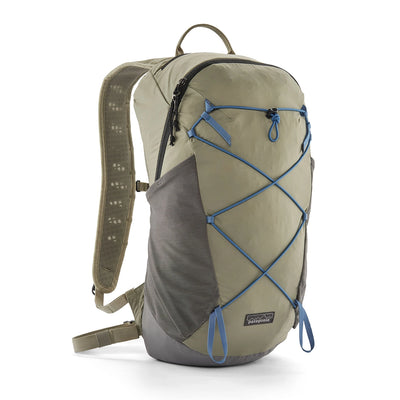 Patagonia Terravia Pack 14L in River Rock Green with blue bungee cords and large side mesh pockets
