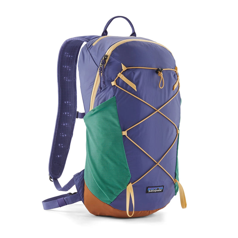 Patagonia Terravia Backpack 14L in Solstice Purple with green pockets and yellow zip details